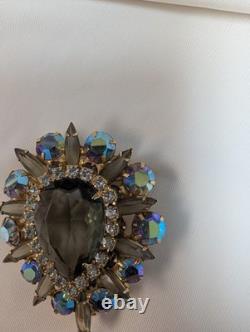 Vintage Juliana Blue Gray & AB Rhinestone Teardrop Brooch Gorgeous 2 1/4 X 1 7/8