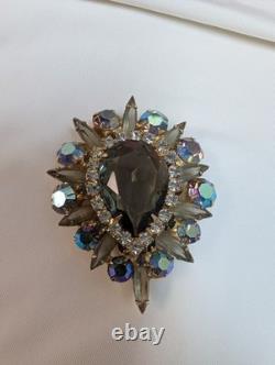 Vintage Juliana Blue Gray & AB Rhinestone Teardrop Brooch Gorgeous 2 1/4 X 1 7/8