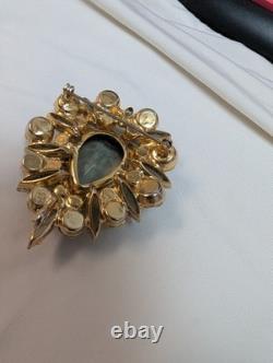 Vintage Juliana Blue Gray & AB Rhinestone Teardrop Brooch Gorgeous 2 1/4 X 1 7/8