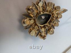 Vintage Juliana Blue Gray & AB Rhinestone Teardrop Brooch Gorgeous 2 1/4 X 1 7/8