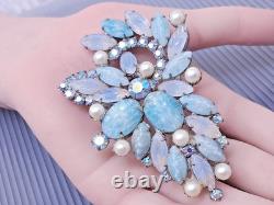 Vintage Juliana Blue Rhinestone Cabachon Silver tone Large Brooch