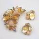 Vintage Juliana Brooch Earrings Set Pillowcase Rhinestone Orange Clip Ons READ