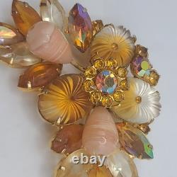 Vintage Juliana Brooch Earrings Set Pillowcase Rhinestone Orange Clip Ons READ