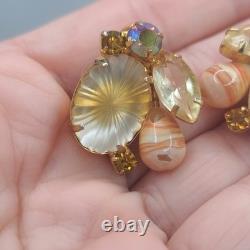 Vintage Juliana Brooch Earrings Set Pillowcase Rhinestone Orange Clip Ons READ