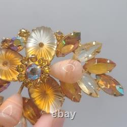 Vintage Juliana Brooch Earrings Set Pillowcase Rhinestone Orange Clip Ons READ