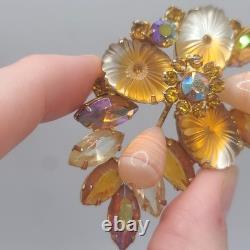 Vintage Juliana Brooch Earrings Set Pillowcase Rhinestone Orange Clip Ons READ