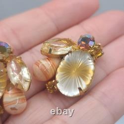 Vintage Juliana Brooch Earrings Set Pillowcase Rhinestone Orange Clip Ons READ