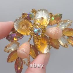 Vintage Juliana Brooch Earrings Set Pillowcase Rhinestone Orange Clip Ons READ