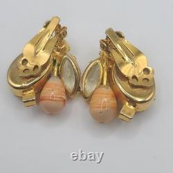 Vintage Juliana Brooch Earrings Set Pillowcase Rhinestone Orange Clip Ons READ