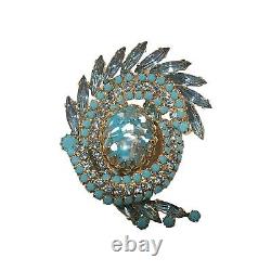 Vintage Juliana Brooch Pin Turquoise Easter Egg Rhinestone Lucite Round Navette