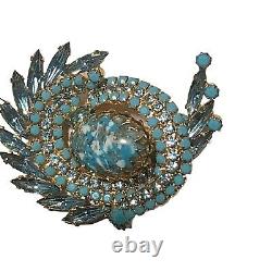 Vintage Juliana Brooch Pin Turquoise Easter Egg Rhinestone Lucite Round Navette