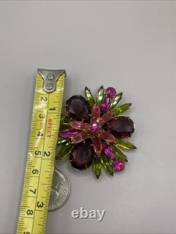 Vintage Juliana Brooch Pink Green Brown Rhinestone