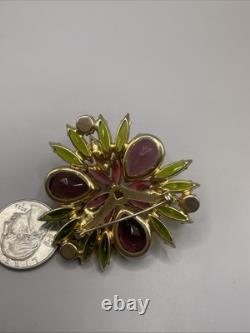 Vintage Juliana Brooch Pink Green Brown Rhinestone