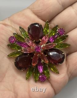 Vintage Juliana Brooch Pink Green Brown Rhinestone