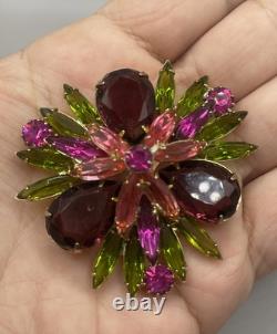 Vintage Juliana Brooch Pink Green Brown Rhinestone
