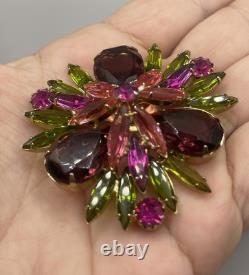 Vintage Juliana Brooch Pink Green Brown Rhinestone