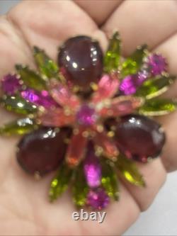 Vintage Juliana Brooch Pink Green Brown Rhinestone