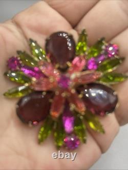 Vintage Juliana Brooch Pink Green Brown Rhinestone