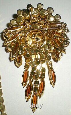 Vintage Juliana Brown Rhinestone Owl Parure Necklace Brooch Earrings