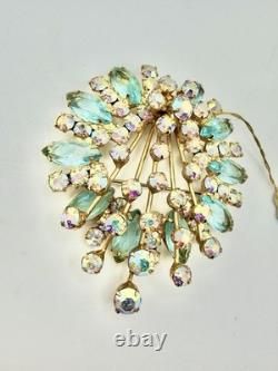 Vintage Juliana D&E Aquamarine Blue AB Rhinestone Spray Brooch Unmarked