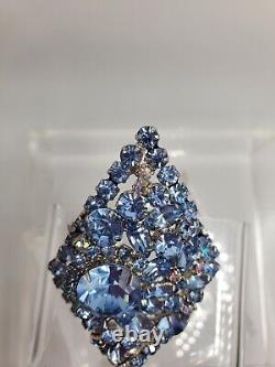 Vintage Juliana D&E BIG Blue Glass Aurora Borealis Rhinestone Brooch Pendant