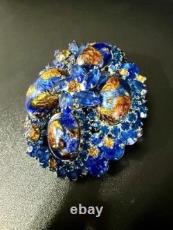 Vintage Juliana D&E Blue Gold Fluss Art Glass Rhinestone Brooch RARE Book Piece