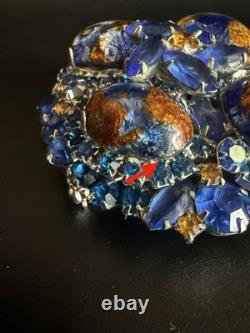 Vintage Juliana D&E Blue Gold Fluss Art Glass Rhinestone Brooch RARE Book Piece