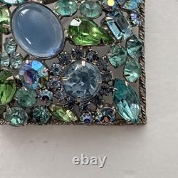 Vintage Juliana D&E Blue Green Rhinestone Art Glass Square Brooch Unsigned