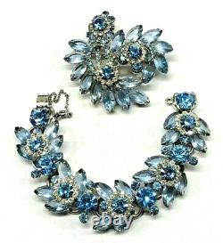 Vintage Juliana D&E Blue Rhinestone Bracelet, Brooch Set