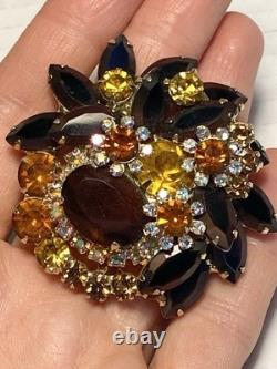 Vintage Juliana D&E Brooch Autumn Amber Brown Rhinestone Flower Pin