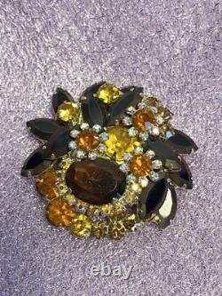 Vintage Juliana D&E Brooch Autumn Amber Brown Rhinestone Flower Pin