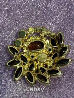 Vintage Juliana D&E Brooch Autumn Amber Brown Rhinestone Flower Pin