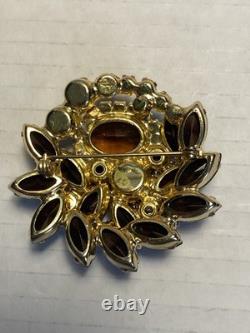Vintage Juliana D&E Brooch Autumn Amber Brown Rhinestone Flower Pin