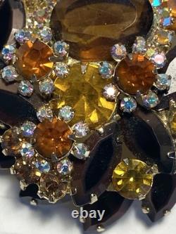 Vintage Juliana D&E Brooch Autumn Amber Brown Rhinestone Flower Pin