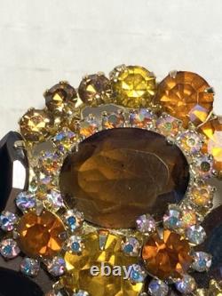 Vintage Juliana D&E Brooch Autumn Amber Brown Rhinestone Flower Pin