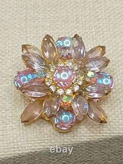 Vintage Juliana D & E Brooch Scooped Out Pink Lavender AB Rhinestone Book Piece