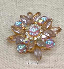 Vintage Juliana D & E Brooch Scooped Out Pink Lavender AB Rhinestone Book Piece