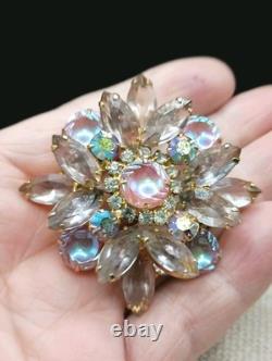 Vintage Juliana D & E Brooch Scooped Out Pink Lavender AB Rhinestone Book Piece