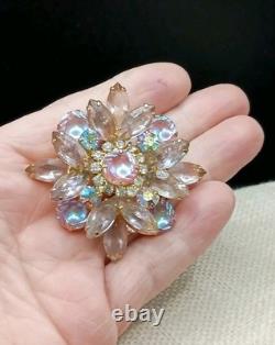 Vintage Juliana D & E Brooch Scooped Out Pink Lavender AB Rhinestone Book Piece