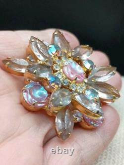 Vintage Juliana D & E Brooch Scooped Out Pink Lavender AB Rhinestone Book Piece