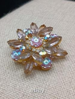 Vintage Juliana D & E Brooch Scooped Out Pink Lavender AB Rhinestone Book Piece