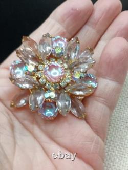 Vintage Juliana D & E Brooch Scooped Out Pink Lavender AB Rhinestone Book Piece