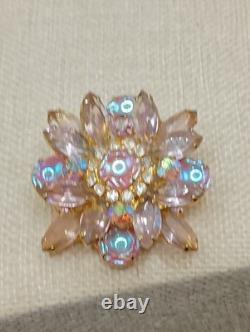 Vintage Juliana D & E Brooch Scooped Out Pink Lavender AB Rhinestone Book Piece