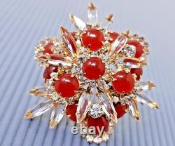 Vintage Juliana D&E Carnelian Rare White Rhinestone Gold tone Brooch