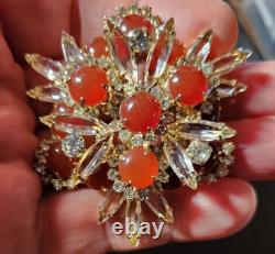 Vintage Juliana D&E Carnelian Rare White Rhinestone Gold tone Brooch