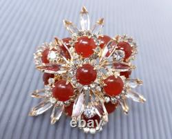 Vintage Juliana D&E Carnelian Rare White Rhinestone Gold tone Brooch
