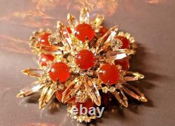 Vintage Juliana D&E Carnelian Rare White Rhinestone Gold tone Brooch