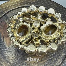 Vintage Juliana D&E Citrine AB Rhinestone Brooch Pin Clip On Earrings -READ