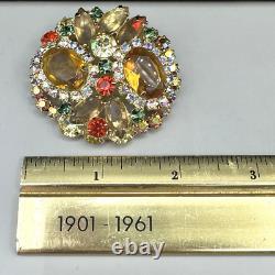 Vintage Juliana D&E Citrine AB Rhinestone Brooch Pin Clip On Earrings -READ