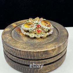 Vintage Juliana D&E Citrine AB Rhinestone Brooch Pin Clip On Earrings -READ